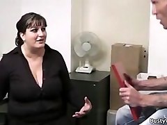 Busty secretary spreads legs for boss
