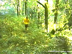 Schoolgirl toys her pussy then gets fucked in the woods