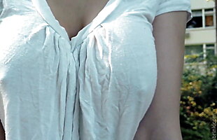 Braless Bouncing Boobs in Shirt While Walking and Running 4